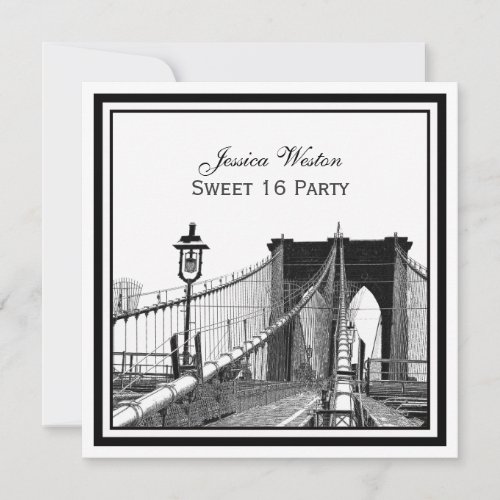 NYC Skyline Brooklyn Bridge 2 SQ Sweet 16 Party Invitation