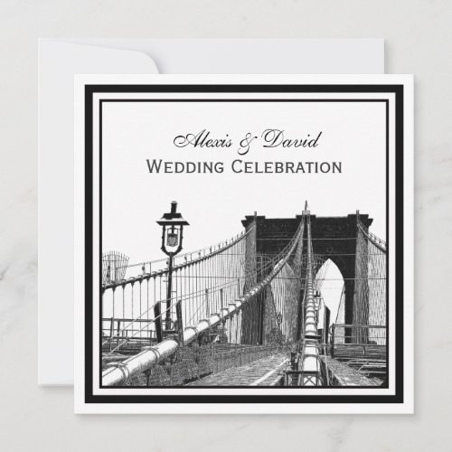 NYC Skyline Brooklyn Bridge #2 SQ Wedding Custom Announcement