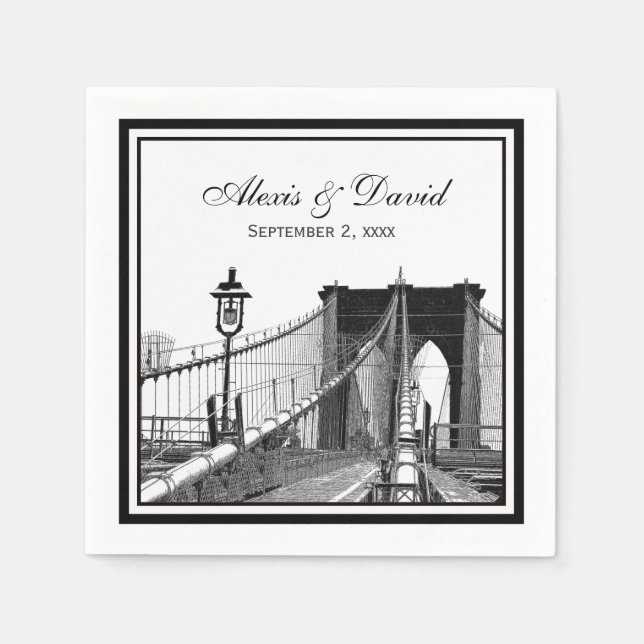 NYC Skyline Brooklyn Bridge #2 SQ Wedding Paper Napkins (Front)