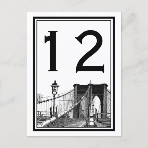 NYC Skyline Brooklyn Bridge 2 Table Number Card