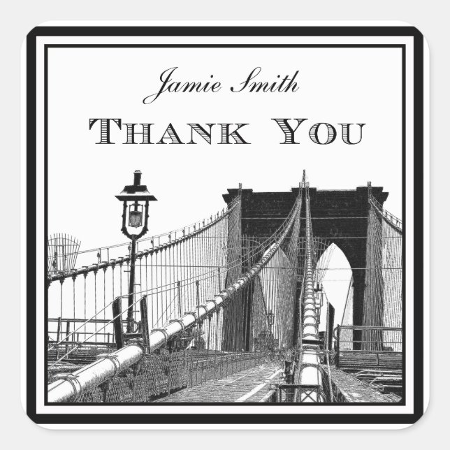 NYC Skyline Brooklyn Bridge #2 Thank You Square Sticker (Front)