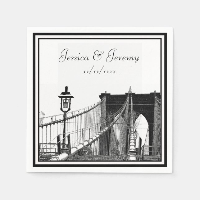 NYC Skyline Brooklyn Bridge #2 Wedding Paper Napkins (Front)
