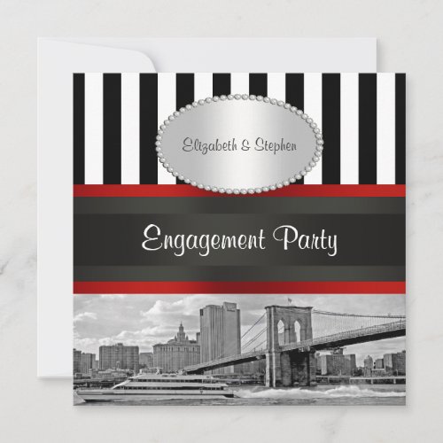 NYC Skyline Brooklyn Bridge Blk Wht P2 Engagement Invites