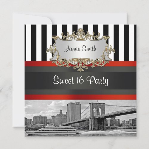 NYC Skyline Brooklyn Bridge Boat 2 Sweet 16 Invite