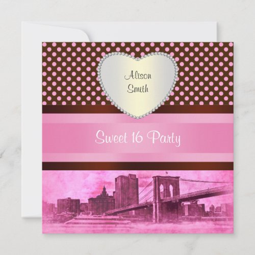 NYC Skyline Brooklyn Bridge Boat 3H Sweet 16 Invitation