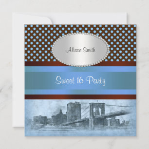 NYC Skyline Brooklyn Bridge Boat 4 Sweet 16 Invitation