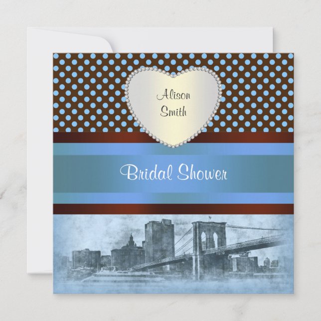 NYC Skyline Brooklyn Bridge Boat 4P Bridal Shower Invitation (Front)
