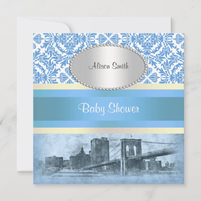 NYC Skyline Brooklyn Bridge Boat 6 Baby Shower Invitation (Front)