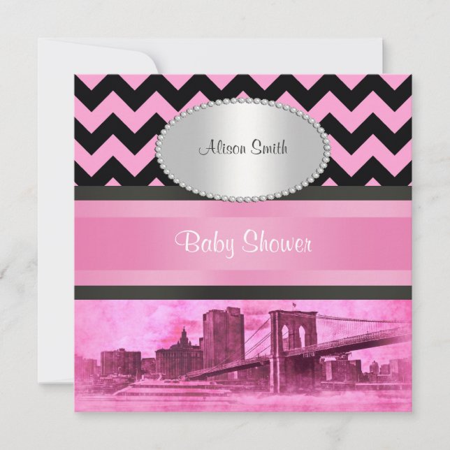 NYC Skyline Brooklyn Bridge Boat 8P Baby Shower Invitation (Front)