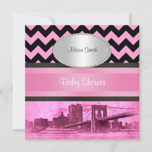 NYC Skyline Brooklyn Bridge Boat 8P Baby Shower Custom Invitations
