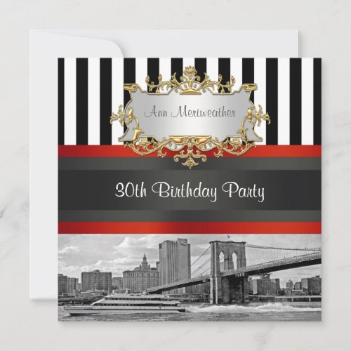 NYC Skyline Brooklyn Bridge, Boat Birthday Invite