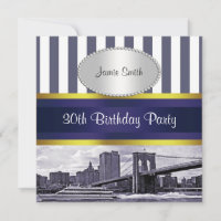 NYC Skyline Brooklyn Bridge, Boat Blue Wt Birthday