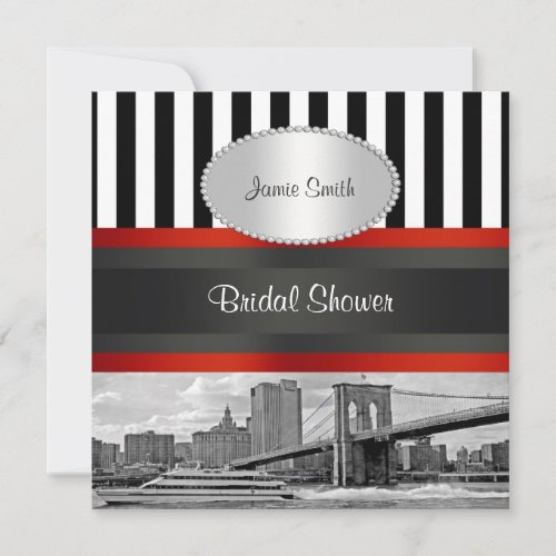 NYC Skyline Brooklyn Bridge, Boat Bridal Shower Personalized Invitations