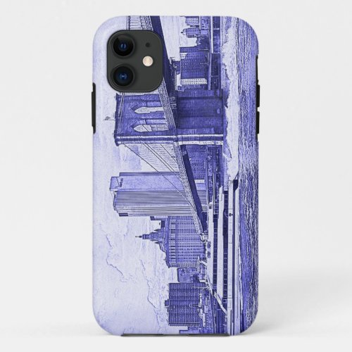 NYC Skyline Brooklyn Bridge Boat Etched Look 2 iPhone 11 Case