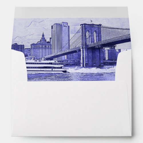 NYC Skyline Brooklyn Bridge Boat Etched Look 2 Envelope