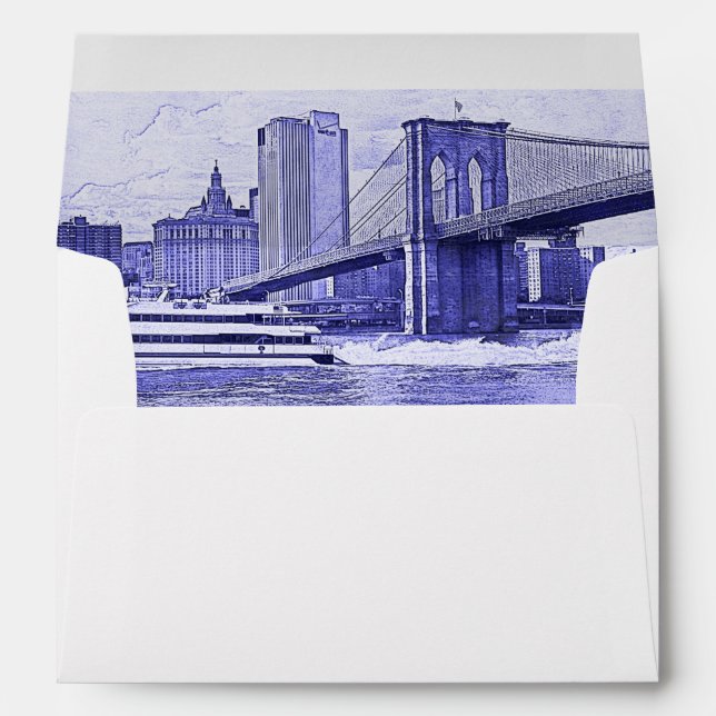 NYC Skyline Brooklyn Bridge Boat Etched Look #2 Envelope (Back (Bottom))