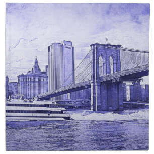 NYC Skyline Brooklyn Bridge Boat Etched Look #2 Napkin