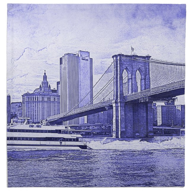 NYC Skyline Brooklyn Bridge Boat Etched Look #2 Napkin (Front)