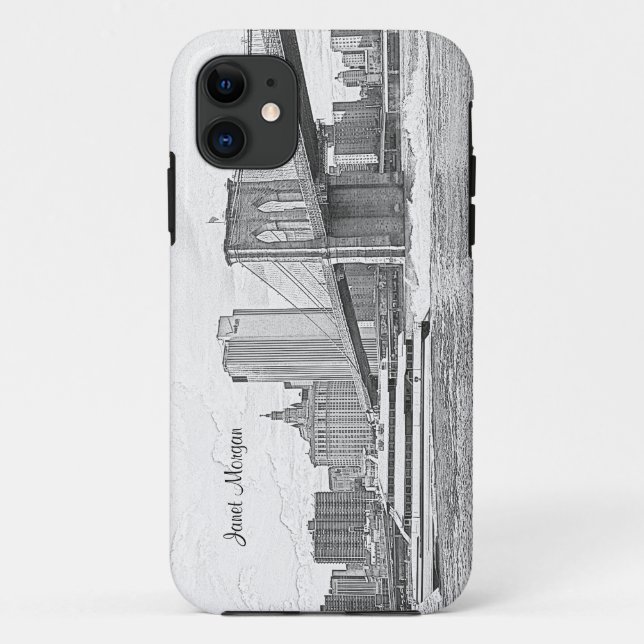 NYC Skyline Brooklyn Bridge Boat Etched Look #3 Case-Mate iPhone Case (Back)