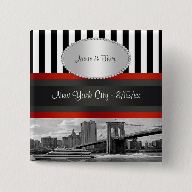 NYC Skyline Brooklyn Bridge Boat P Wedding Pin (Front)