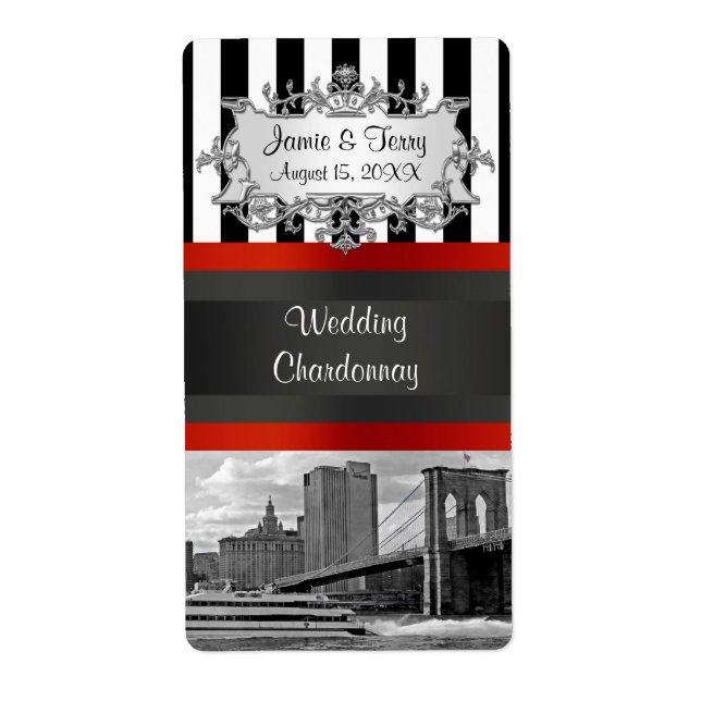 NYC Skyline Brooklyn Bridge Boat Party Wine Label (Front)