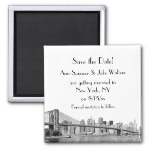 NYC Skyline Brooklyn Bridge Etched Save the Date Magnet