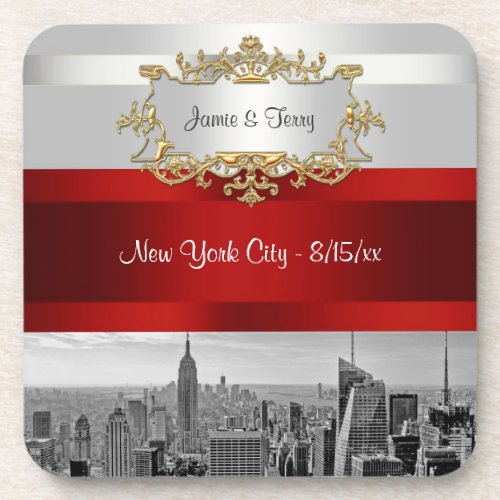 NYC Skyline BW 05 White Red Invite Suite Coaster