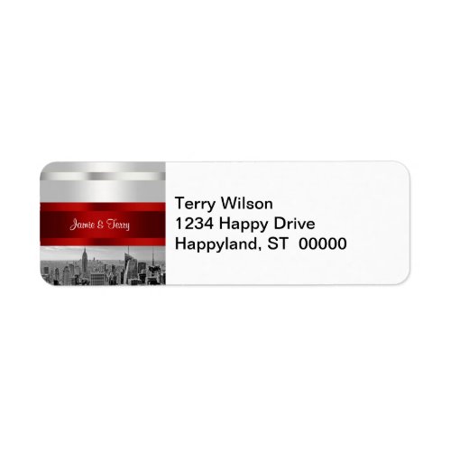 NYC Skyline BW 05 White Red Invite Suite Label