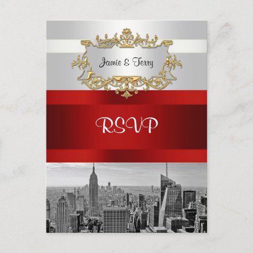 NYC Skyline BW 05 White Red RSVP Postcard