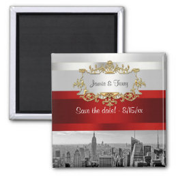 NYC Skyline BW 05 White Red Save the Date Magnet