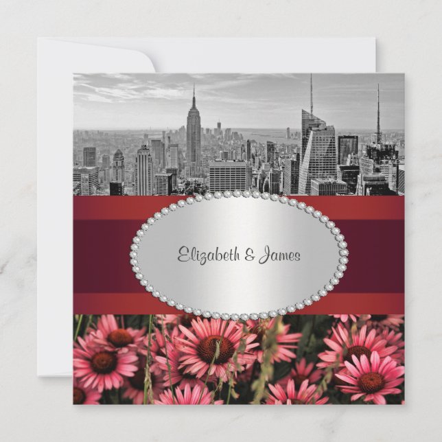 NYC Skyline BW 1A High Line Flowers 1 Wedding Invitation (Front)