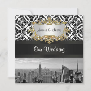 NYC Skyline BW 431 Damask Wedding Invitation