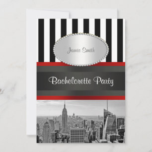 NYC Skyline BW Black White Stripe 2P Bachelorette Invitation