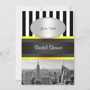 NYC Skyline BW Blk Wht Strp Yellow P Bridal Shower Invitation
