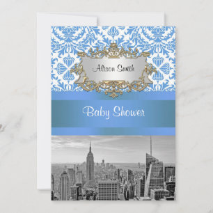 NYC Skyline BW D4 Damask Baby Shower Invite V
