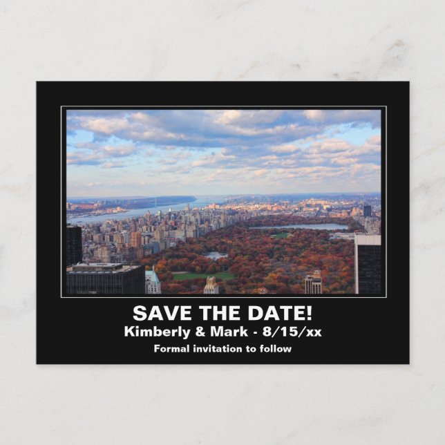 NYC Skyline Central Park From Above Save the Date Announcement Postcard (Front)