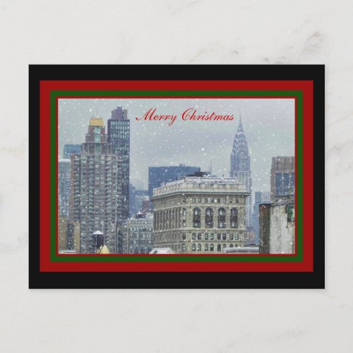 NYC Skyline Chrysler Bldg Flatiron Snow Christmas Holiday Postcard