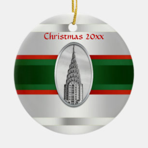 NYC Skyline: Chrysler Building Xmas #3W Ceramic Ornament