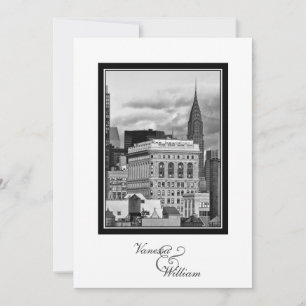 NYC Skyline Chrysler Flatiron BW Wedding #1 Invite