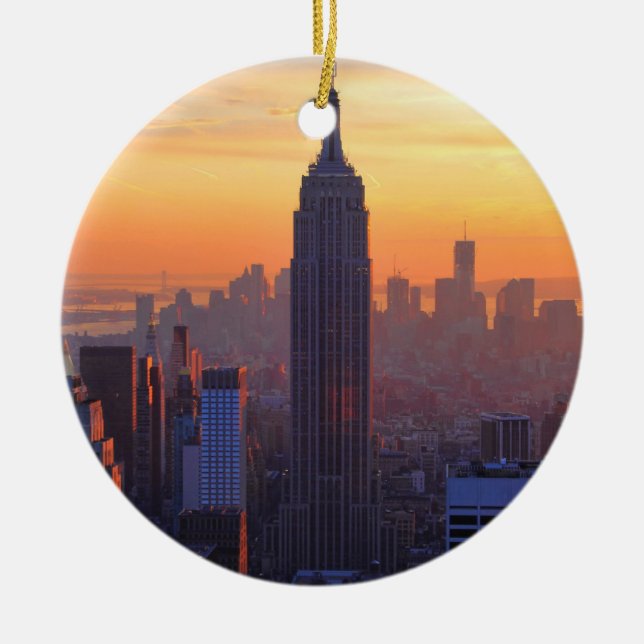 NYC Skyline: Emp St Bldg Orange Sunset Ceramic Ornament (Front)