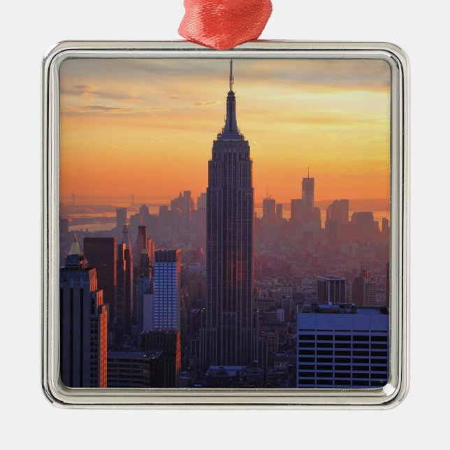 NYC Skyline: Emp St Bldg Orange Sunset Metal Ornament (Front)