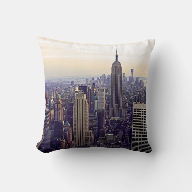 NYC skyline Empire State Bldg, WTC 4 Throw Pillow (Front)