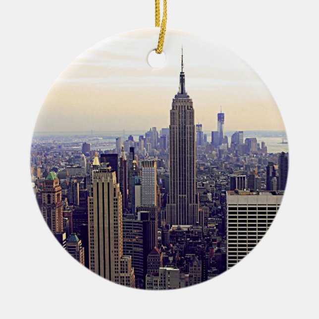 NYC skyline Empire State Building, WTC 4 Ceramic Ornament (Front)