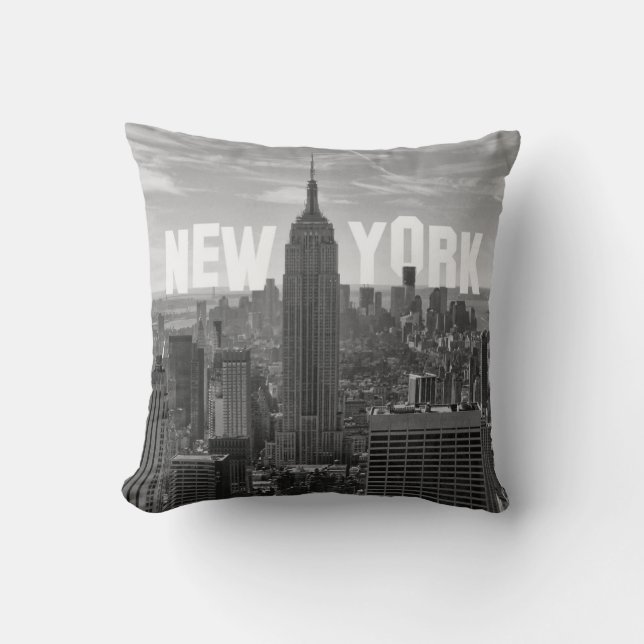 NYC Skyline Empire State Building, WTC BW 2C Throw Pillow (Front)