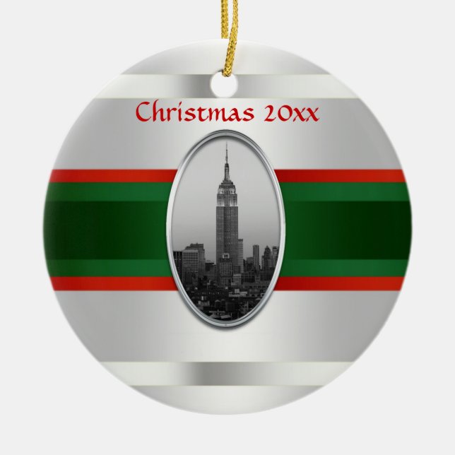 NYC Skyline: Empire State Building Xmas #4W Ceramic Ornament (Front)