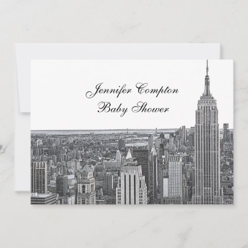 NYC Skyline ESB 02 Black White Baby Shower Invitation