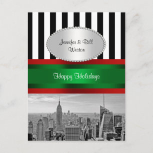 NYC Skyline ESB BW Blk Wht Strp P Christmas Holiday Postcard