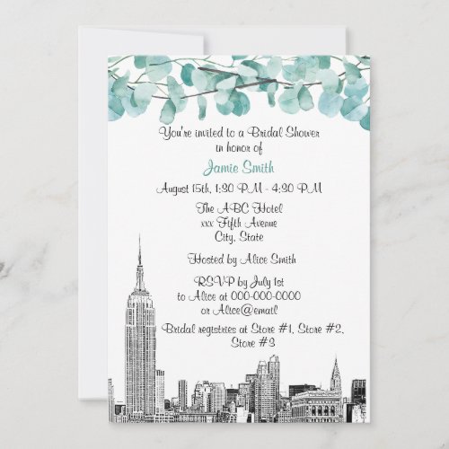 NYC Skyline ESB Etch Eucalyptus Bridal Shower Invitation