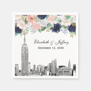 NYC Skyline ESB Etch Pink Wht Blue Gold Floral Napkins