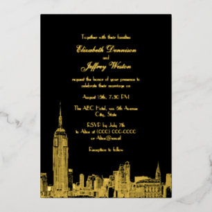 NYC Skyline ESB Etch Wedding Foil Invitation